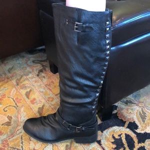 Studded moto boots zip back worn once